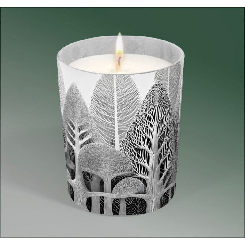 bougie parfumée décorée forêt scandinave